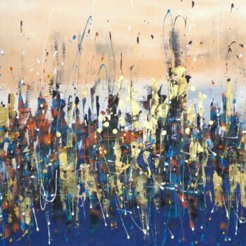 Pintura titulada "Golden Skyline" por Floria Rey, Obra de arte original, Acrílico