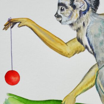 Painting titled "monkey" by Merve Gürlek, Original Artwork, Watercolor