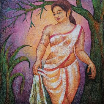 Painting titled "After Bath" by Devi Rani Dasgupta Devi, Original Artwork, Acrylic