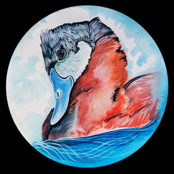 Drawing titled "duck portrait" by Merve Gürlek, Original Artwork, Watercolor Mounted on Cardboard