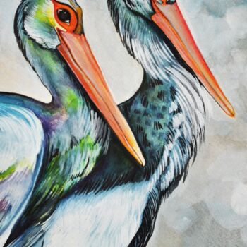 「two friends」というタイトルの絵画 Merve Gürlekによって, オリジナルのアートワーク, 水彩画 段ボールにマウント