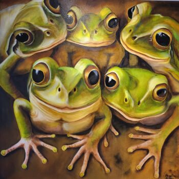 Painting titled "Les grenouilles de…" by Sophie Pergeline, Original Artwork, Oil