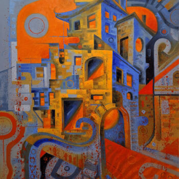 Painting titled "Sunset house" by Serhii Voichenko, Original Artwork, Oil