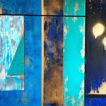 Painting titled "Foggy Harbor" by Loremar, Original Artwork, Acrylic Mounted on Wood Stretcher frame