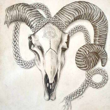 Dessin intitulée "Sternzeichen Widder" par Manuel Gutknecht, Œuvre d'art originale, Crayon