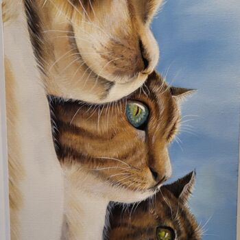 Painting titled "Les chats Grecs" by Sophie Pergeline, Original Artwork, Oil