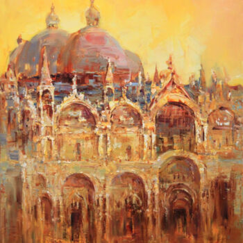 Painting titled "Basilica of San Mar…" by Serhii Cherniakovskyi, Original Artwork, Oil Mounted on Wood Stretcher frame
