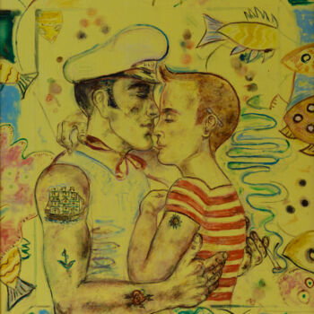 Ζωγραφική με τίτλο "Hello Sailor" από Robert Gibson, Αυθεντικά έργα τέχνης, Λάδι Τοποθετήθηκε στο Ξύλινο φορείο σκελετό