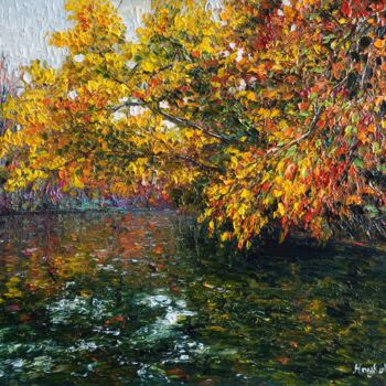 Painting titled "Autumn in lake Parz" by Haykuhi Khachatryan, Original Artwork, Oil