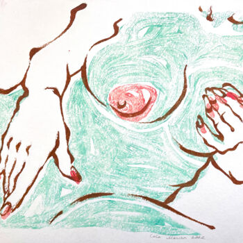 Estampas & grabados titulada "Emerald woman with…" por Lola Marinn, Obra de arte original, Monotipia