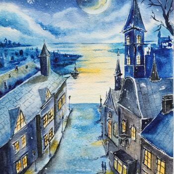Peinture intitulée "Fabulous winter lan…" par Nataliya Gulina, Œuvre d'art originale, Aquarelle