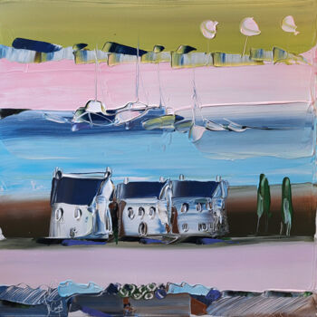 Painting titled "Un village au nombr…" by Muriel Cayet, Original Artwork, Acrylic Mounted on Wood Stretcher frame