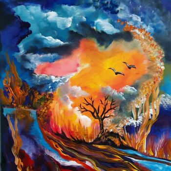 Painting titled "Sliding Doors" by Barbara Fuhrmann, Original Artwork, Acrylic Mounted on Wood Stretcher frame