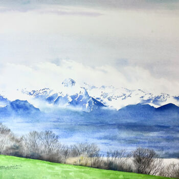 Peinture intitulée "AU-DELÀ DE LA ROUTE…" par Alix Xu, Œuvre d'art originale, Aquarelle Monté sur Châssis en bois