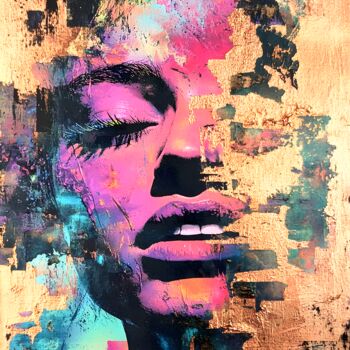 Digital Arts titled "Éclat d'Or et Silen…" by Frédéric Font (Chroma), Original Artwork, Digital Print Mounted on Wood Stretc…
