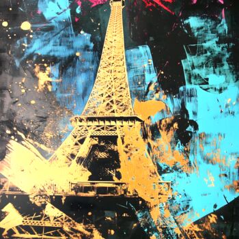 Digital Arts titled "L’Éclat de Paris" by Frédéric Font (Chroma), Original Artwork, Digital Print Mounted on Wood Stretcher…