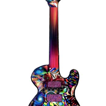 Malerei mit dem Titel "Guitare Popédélique" von Cha., Original-Kunstwerk, Collagen