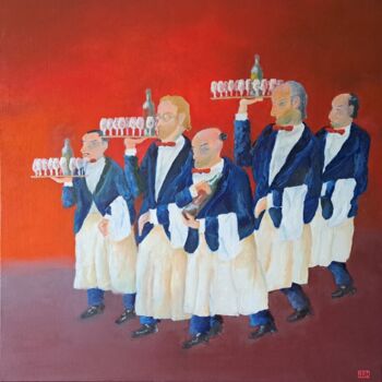 Pintura titulada "Café 84 - La brigade" por André Robert Deschamps, Obra de arte original, Oleo