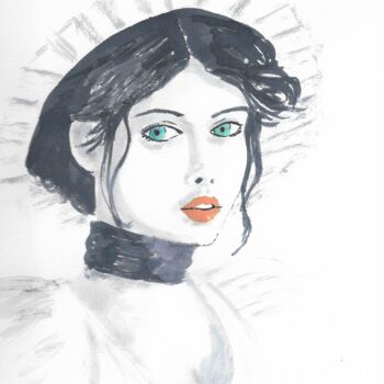 Dessin intitulée "Jeune fille aux yeu…" par Eric Audry, Œuvre d'art originale, Encre