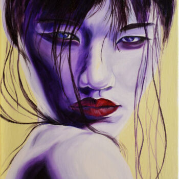Painting titled "Chinoise en mauve" by Jacques Maupas, Original Artwork, Oil Mounted on Wood Stretcher frame