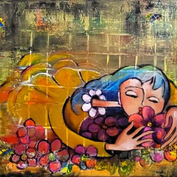 Peinture intitulée "Fleurs" par Mahé Ros, Œuvre d'art originale, Acrylique Monté sur Châssis en bois