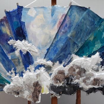 Schilderij getiteld "I pilastri del cielo" door Marco Bettocchi, Origineel Kunstwerk, Olie Gemonteerd op Frame voor houten b…