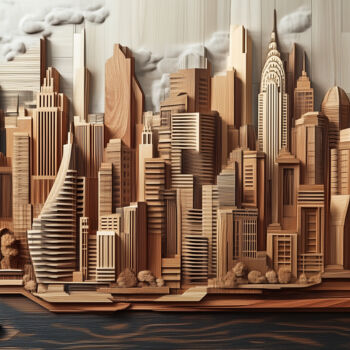 Цифровое искусство под названием "Wooden Metropolis:…" - Alberto Capitani, Подлинное произведение искусства, Изображение, сг…