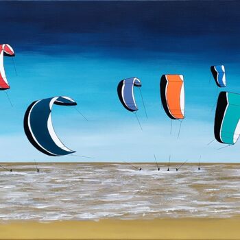 Peinture intitulée "Kite surf" par Vanina Crombez, Œuvre d'art originale, Acrylique Monté sur Châssis en bois