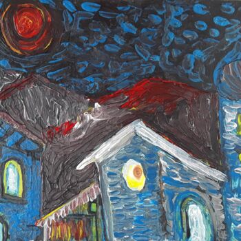 Painting titled "Das Dörfli" by Sven W. Dahlke, Original Artwork, Acrylic Mounted on Wood Panel