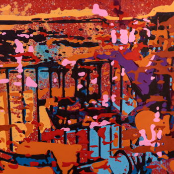 Painting titled "Frau auf Balkon, Ko…" by Markus Honerla, Original Artwork, Lacquer Mounted on Wood Stretcher frame