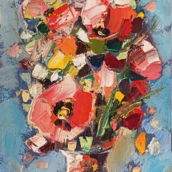 Painting titled "Splashes of Spring" by Hayk Miqayelyan, Original Artwork, Oil Mounted on Wood Stretcher frame