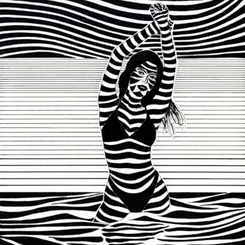 Drawing titled "In the waves" by Ibrahim Unal, Original Artwork, Marker