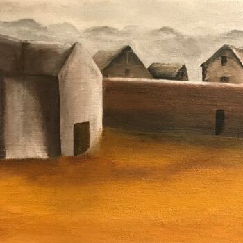 Peinture intitulée "Le Hameau" par Robert Ducharme, Œuvre d'art originale, Acrylique Monté sur Châssis en bois