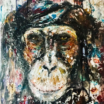 Painting titled "Monkey painting,ori…" by Raissa Kagan, Original Artwork, Oil