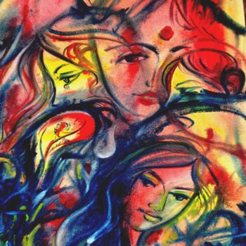 Painting titled "DIFFERENT FACES" by Suddha Sama, Original Artwork, Watercolor