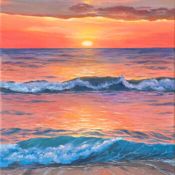 Peinture intitulée "Ocean Sunset" par Inna Martynenko, Œuvre d'art originale, Acrylique Monté sur Châssis en bois
