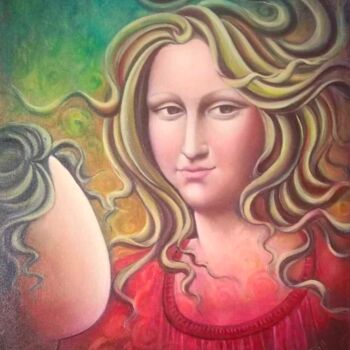 Painting titled "My Monalisa" by Suddha Sama, Original Artwork, Oil Mounted on Wood Stretcher frame