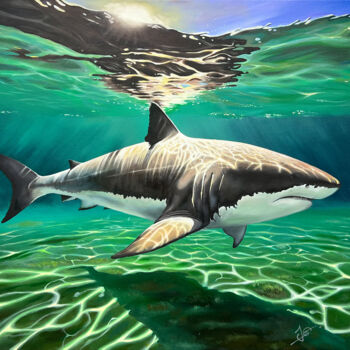 Painting titled "Oceanic Predator" by Jamol Yusubov, Original Artwork, Acrylic Mounted on Wood Stretcher frame
