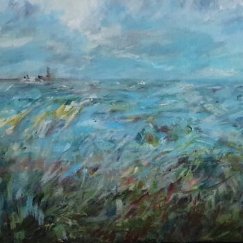 Painting titled "Venteux" by Evelyne Chabaud, Original Artwork, Oil Mounted on Wood Stretcher frame