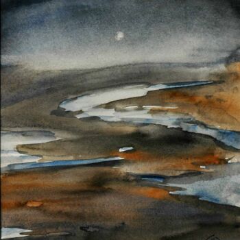 Painting titled "Full Moon1" by Suddha Sama, Original Artwork, Watercolor