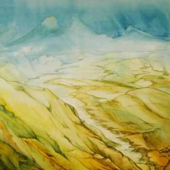 Peinture intitulée "Green Vallley" par Suddha Sama, Œuvre d'art originale, Aquarelle