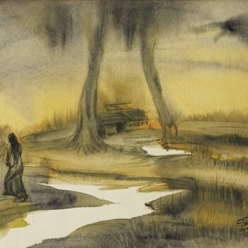 「River Bank」というタイトルの絵画 Suddha Samaによって, オリジナルのアートワーク, 水彩画