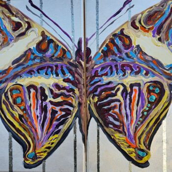 「Striped Butterfly D…」というタイトルの絵画 Nataliia Lynnykによって, オリジナルのアートワーク, アクリル ウッドストレッチャーフレームにマウント