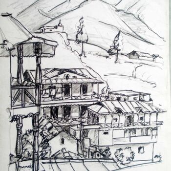 Drawing titled "a view ,GUPT KASHI" by Suddha Sama, Original Artwork, Gel pen
