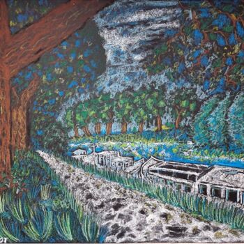 图画 标题为“Canal du Midi Port…” 由Philippe Guénot, 原创艺术品, 粉彩