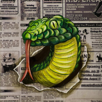 绘画 标题为“Snake 2025 Green Wo…” 由Yuliia Novikova, 原创艺术品, 丙烯