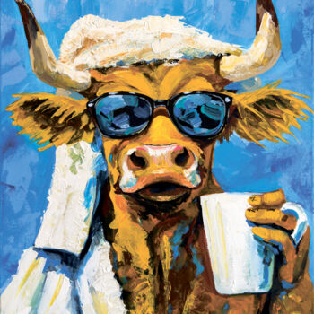 Peinture intitulée "Good morning, bull!" par Irina Larina, Œuvre d'art originale, Acrylique Monté sur Châssis en bois