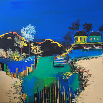 Картина под названием "Au proche des eaux…" - Muriel Cayet, Подлинное произведение искусства, Акрил Установлен на Деревянная…