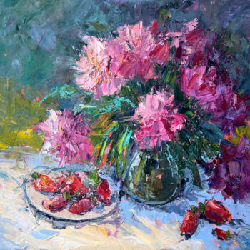 "Strawberries with p…" başlıklı Tablo Evgeniya Polyudova tarafından, Orijinal sanat, Petrol Ahşap Sedye çerçevesi üzerine mo…