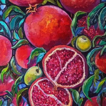 Malarstwo zatytułowany „Pomegranates and Ap…” autorstwa Inna Bebrisa, Oryginalna praca, Olej Zamontowany na Drewniana rama n…